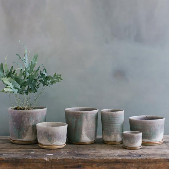 Leaf & Thread Stoneware Planter - New Green