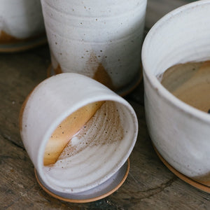 Leaf and Thread Stoneware Planter - Glacier