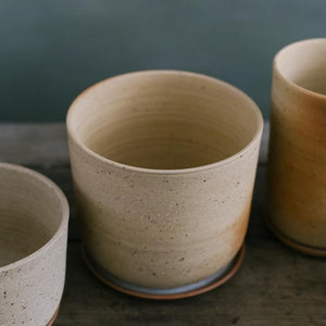 Leaf and Thread Stoneware Planter - Sand