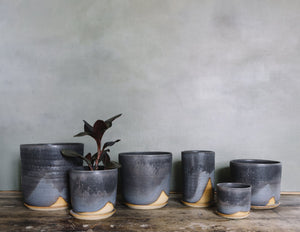 Leaf & Thread Stoneware Planter - Midnight Sky