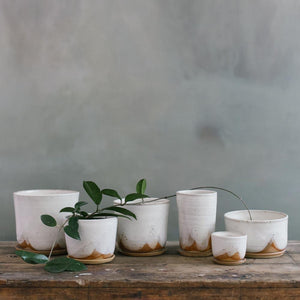 Leaf and Thread Stoneware Planter - Glacier